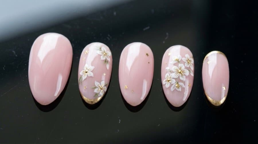 The nail design with gold details added