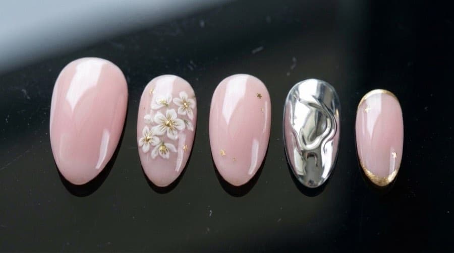 The final nail design with a chrome accent